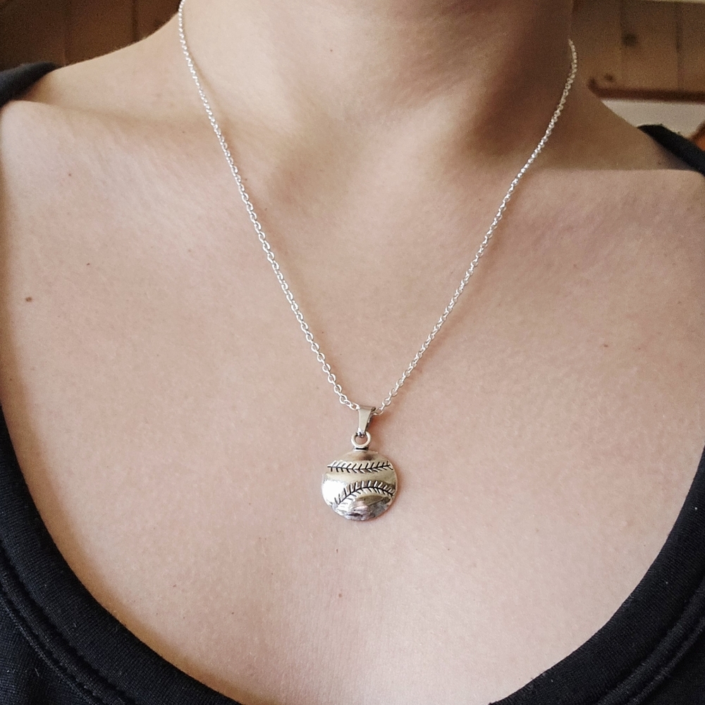 New Classic Silver Dainty Baseball Softball Necklace - Picture 2 of 5